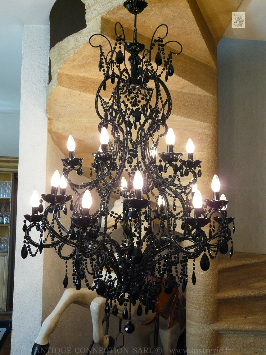 lustre noir baroque en cristal et verre